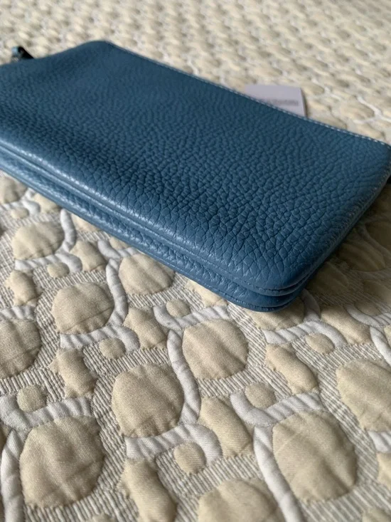 Coach Pebbled Leather Zip Wallet in Dusty Blue with Silver Logo - Picture 8 of 12